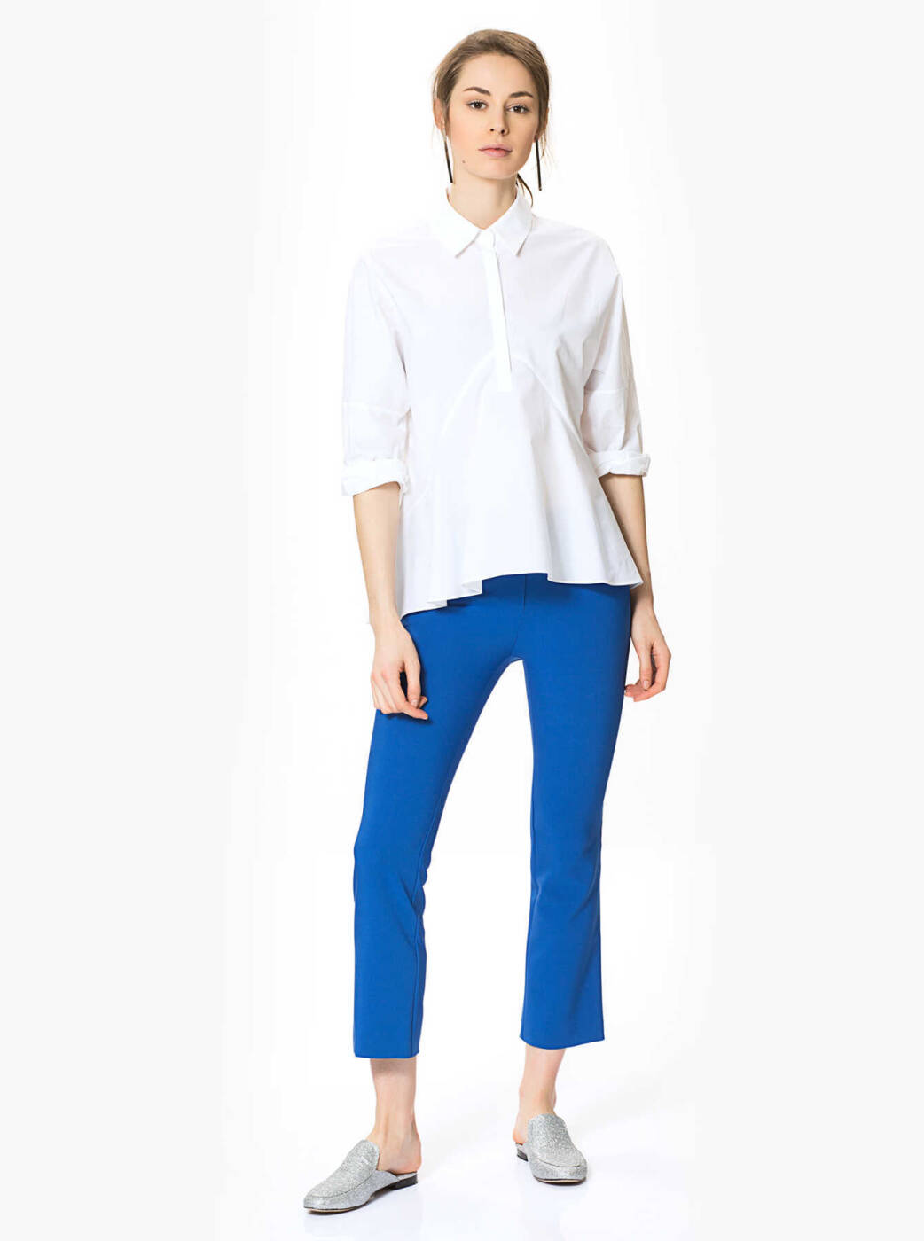 Kısa Ve Geniş Paça Pantolon Saks - 3