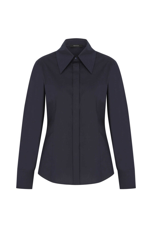  Klasik Kadın Gömlek Lacivert - 4