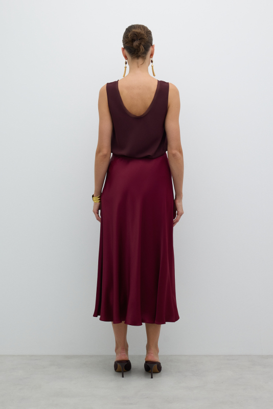 Kloş Midi Boy Etek Bordo - 2
