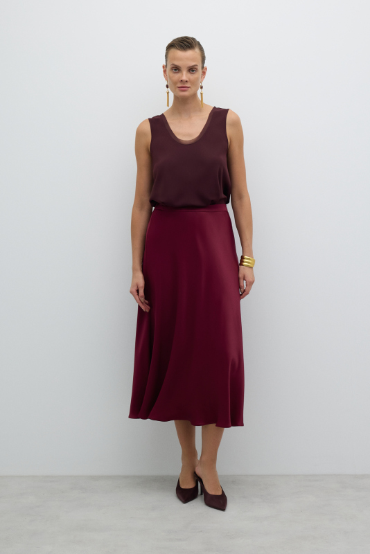 Kloş Midi Boy Etek Bordo - 1