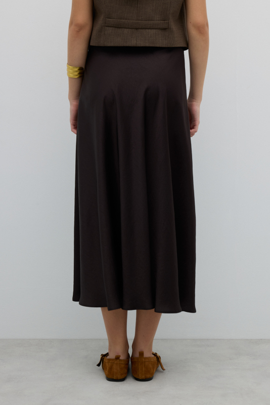Kloş Midi Boy Saten Etek Acı Kahve - 2