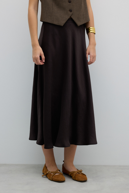 Kloş Midi Boy Saten Etek Acı Kahve - 3
