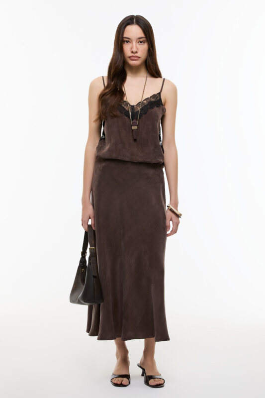 Kloş Midi Etek Kahve - Roman