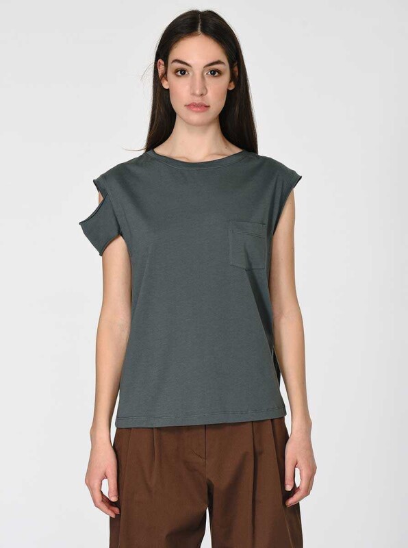 Kol Detaylı Kadın T-Shirt Antrasit - 1