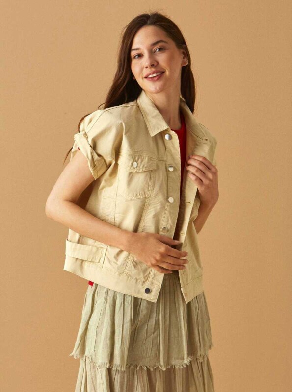 Kol Katlamalı Kadın Ceket Ekru - 3