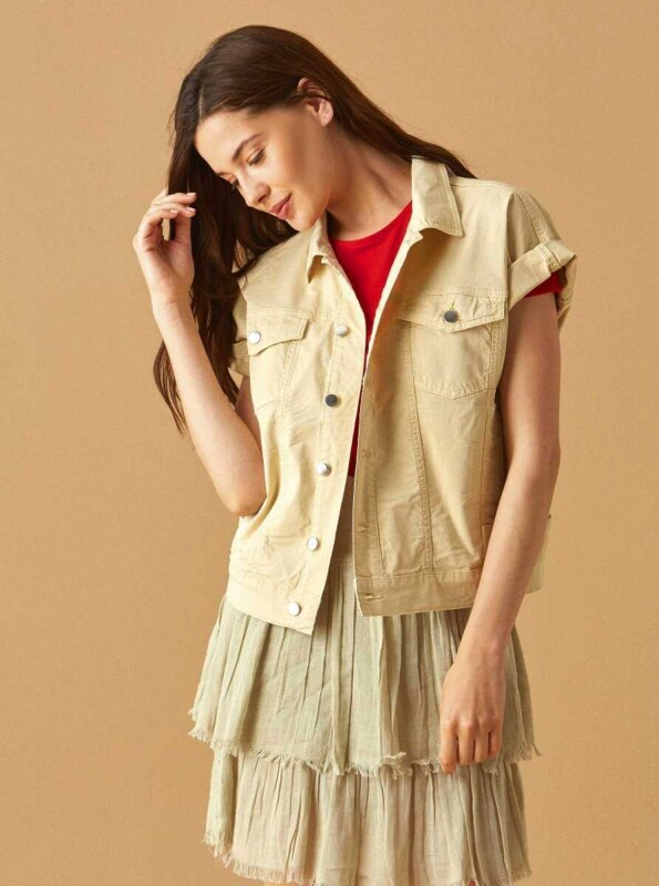 Kol Katlamalı Kadın Ceket Ekru - 1