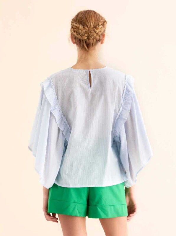 Kolları Çiçek Detaylı Gömlek Mavi - 2