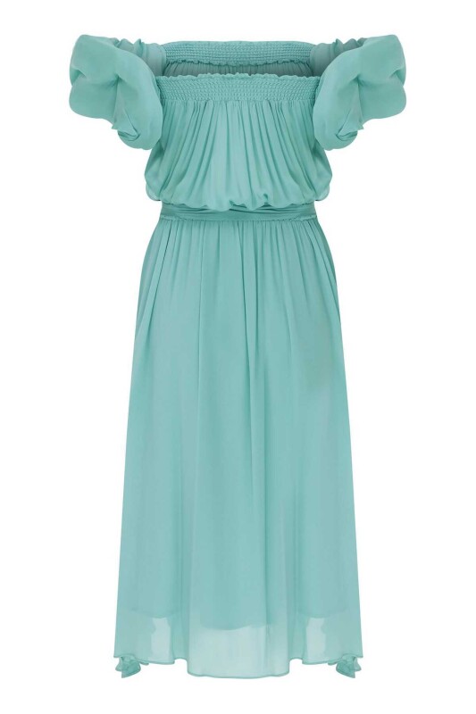 Kolları Fırfırlı Abiye Elbise Cam Göbeği - 4