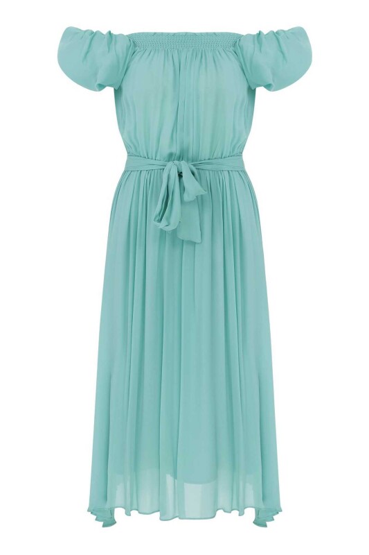 Kolları Fırfırlı Abiye Elbise Cam Göbeği - 5