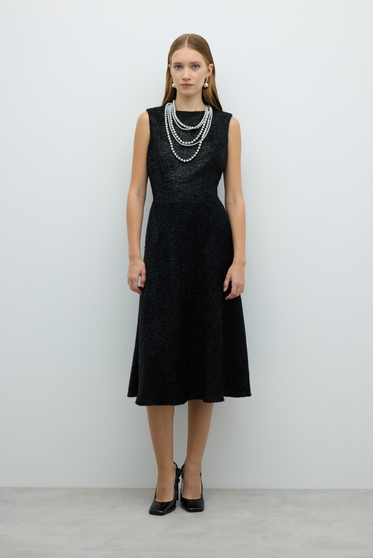 Kolsuz Midi Boy Elbise Siyah - 1