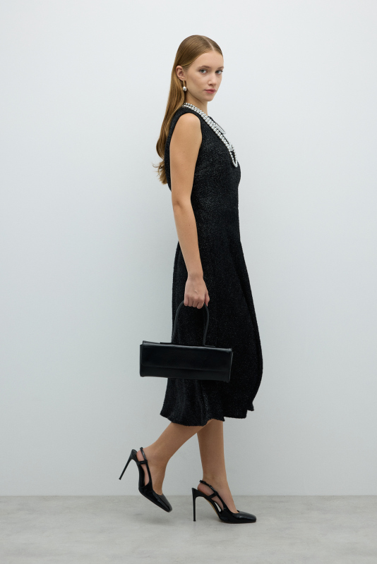 Kolsuz Midi Boy Elbise Siyah - 3