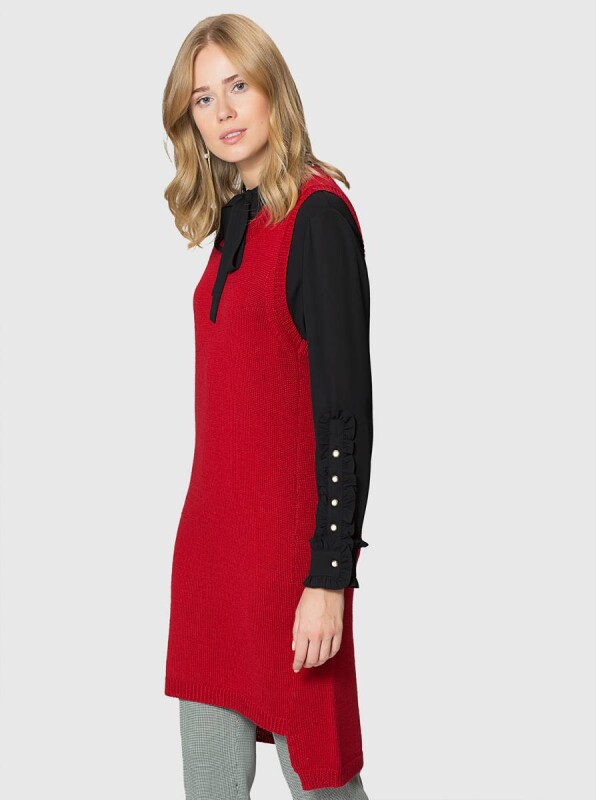 Yün Kolsuz Uzun Triko Kiremit - 4