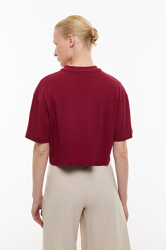 Kordon Detaylı T-shirt Bordo - Roman (1)