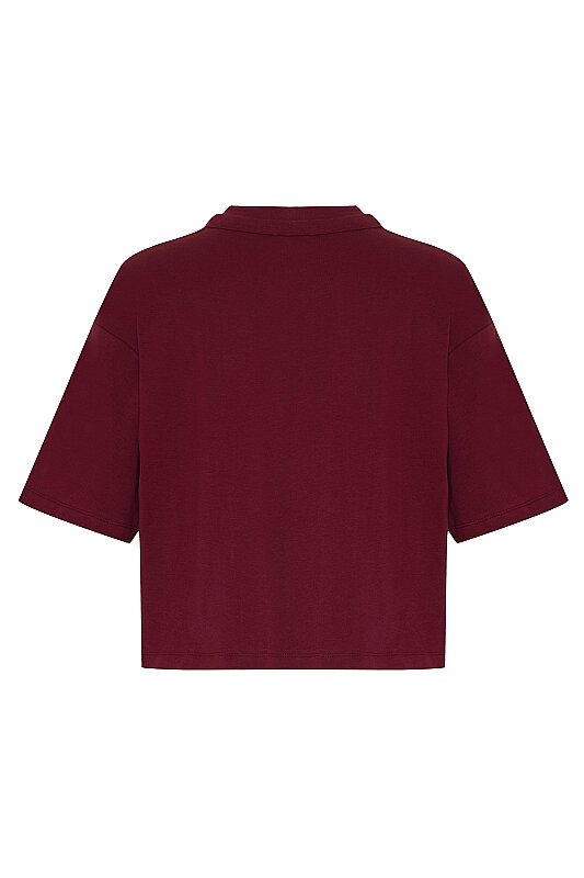 Kordon Detaylı T-shirt Bordo - 5