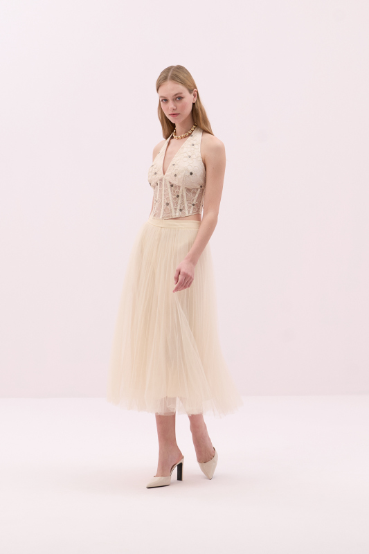 Korse Detaylı Halter Yaka Büstiyer Ekru - 4