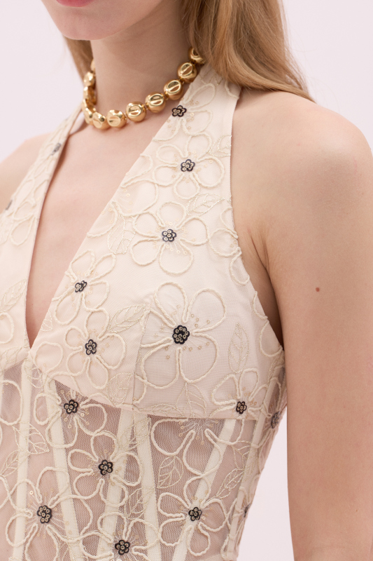 Korse Detaylı Halter Yaka Büstiyer Ekru - 3