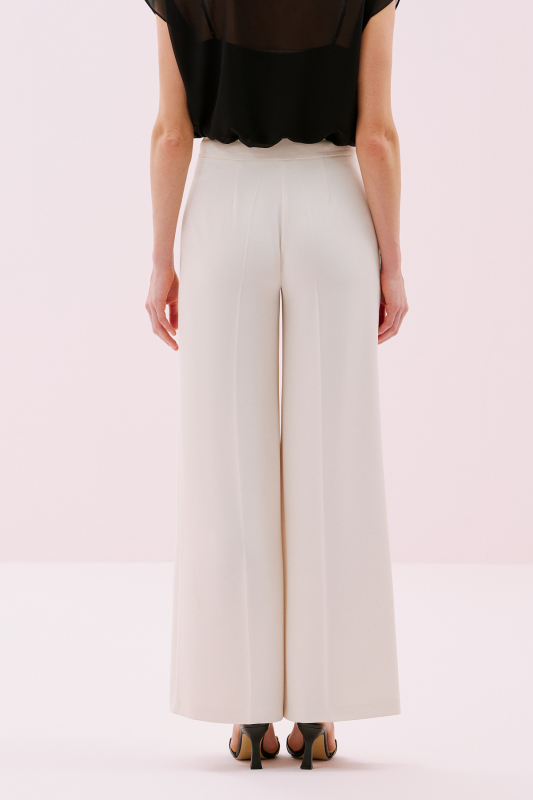 Krep Geniş Paça Pantolon Ekru - 2
