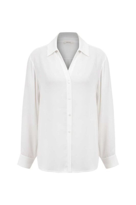  Krep Kadın Gömlek Ekru - 4