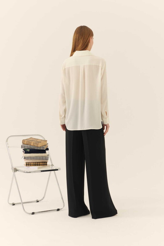  Krep Kadın Gömlek Ekru - Roman (1)