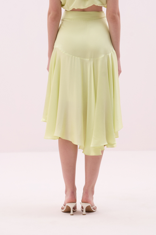 Kruvaze Asimetrik Midi Boy Saten Etek Sarı - 3