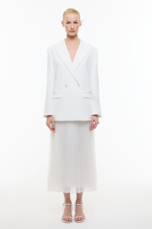 Kruvaze Blazer Ceket Beyaz - 3