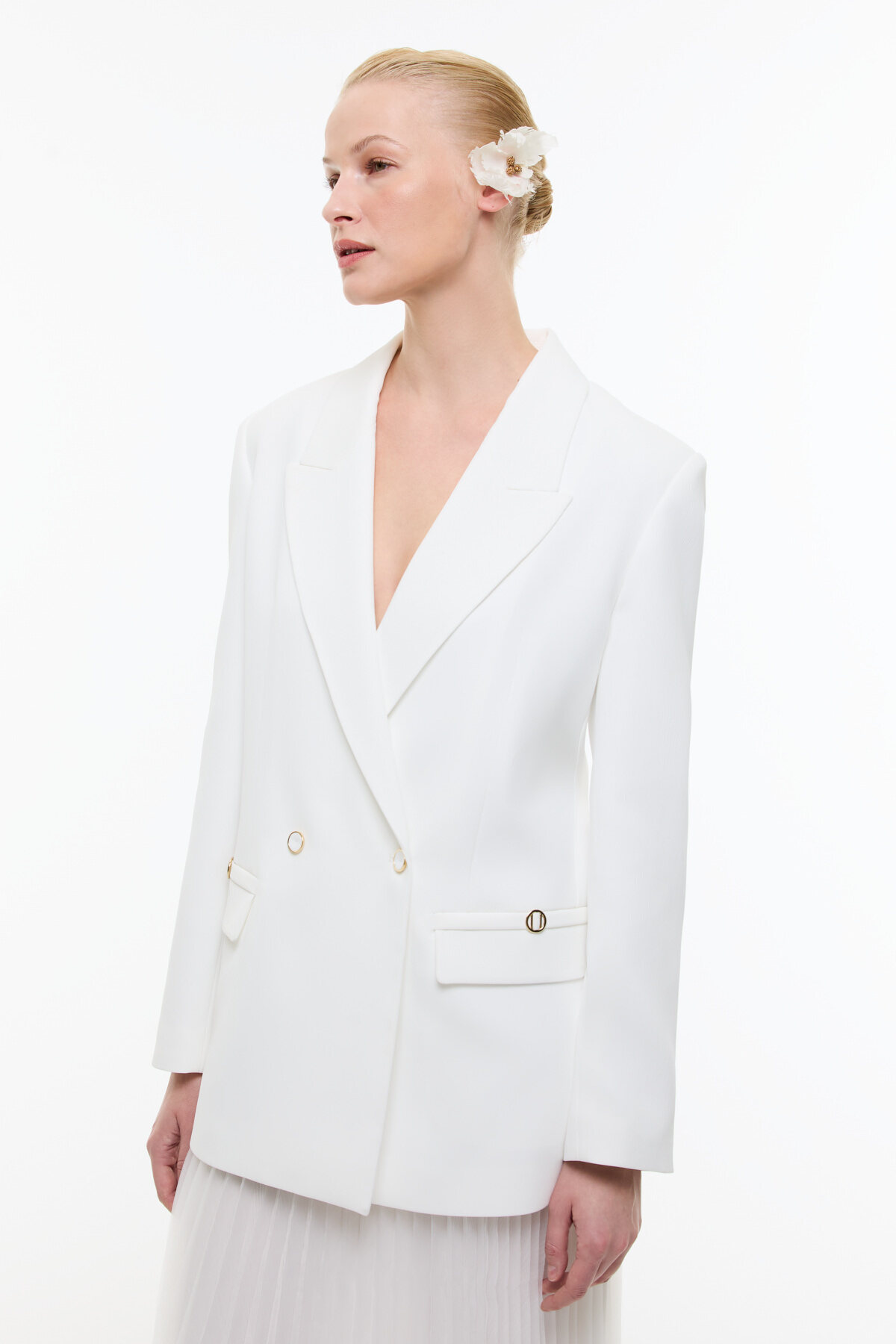 Kruvaze Blazer Ceket Beyaz