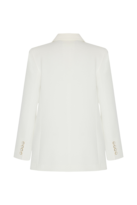 Kruvaze Blazer Ceket Beyaz - 6