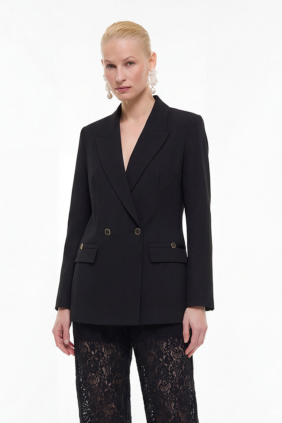 Kruvaze Blazer Ceket Siyah - 1