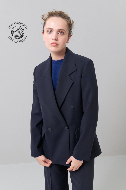 Yün Kruvaze Ceket Lacivert - Roman