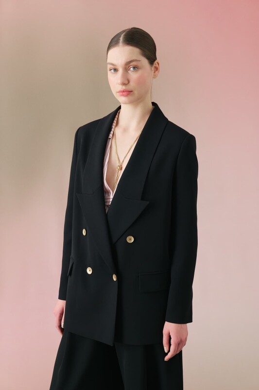 Nostalgic Lapel Double Breasted Jacket Black - 3