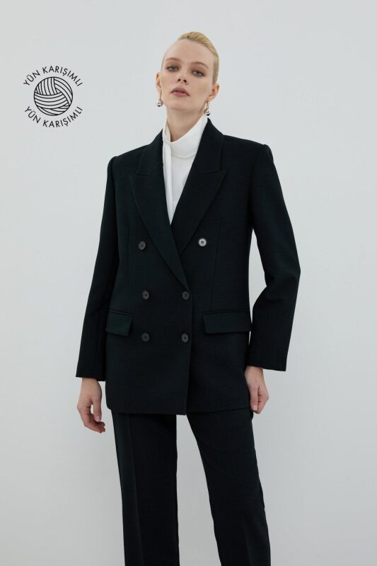 Kruvaze Yün Ceket Siyah - 1