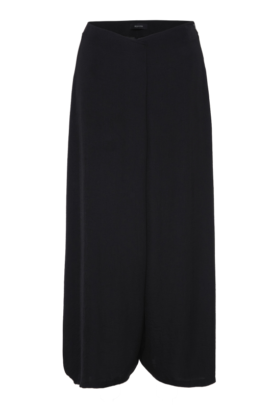 Kruvaze Görünümlü Saten Şalvar Pantolon Siyah - 3