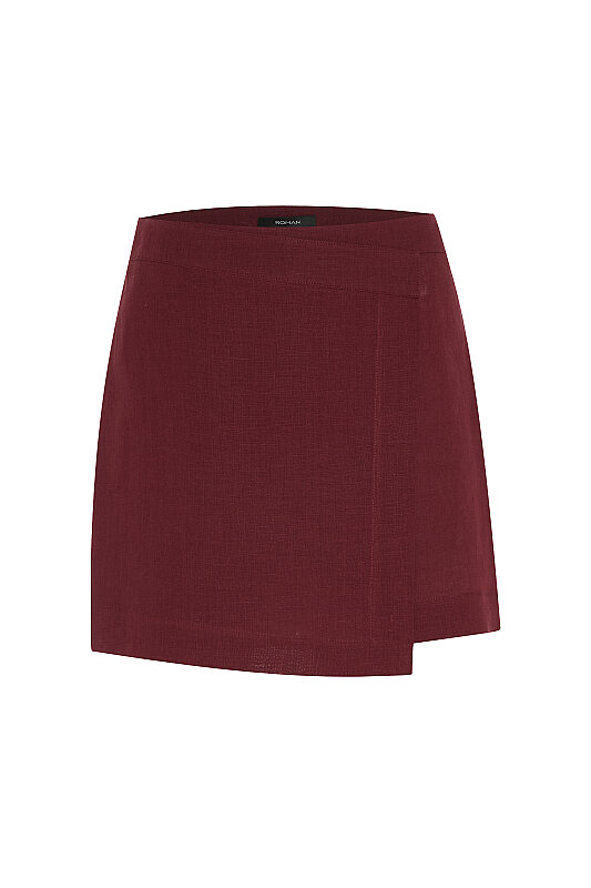 Kruvaze Görünümlü Şort Etek Bordo - 4