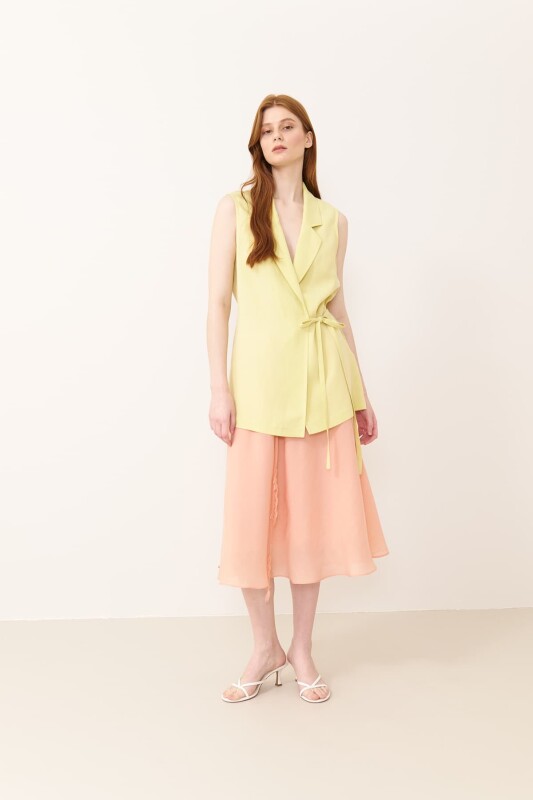 Double Breasted Linen Vest Yellow - 3