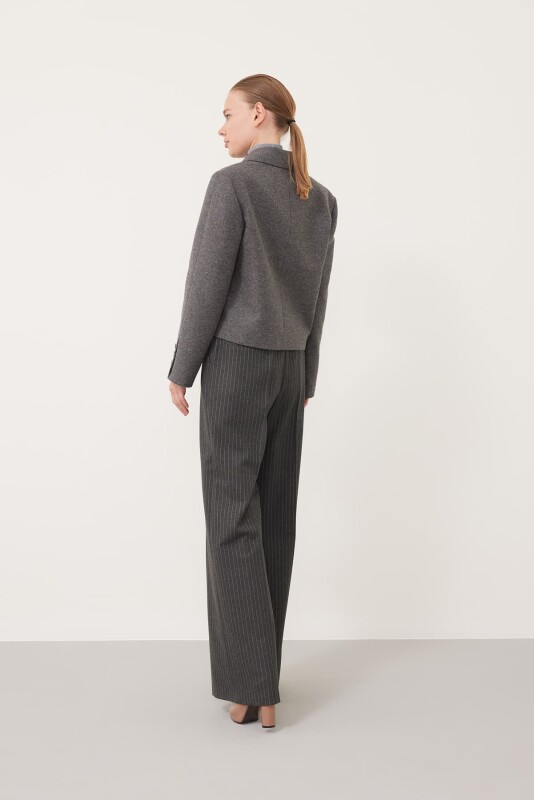 Yün Karışımlı Kruvaze Kısa Ceket Gri - Roman (1)