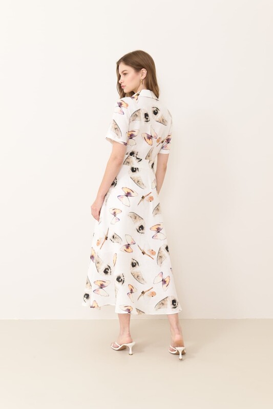 Kruvaze Midi Boy Keten Elbise Standart Renk - 2