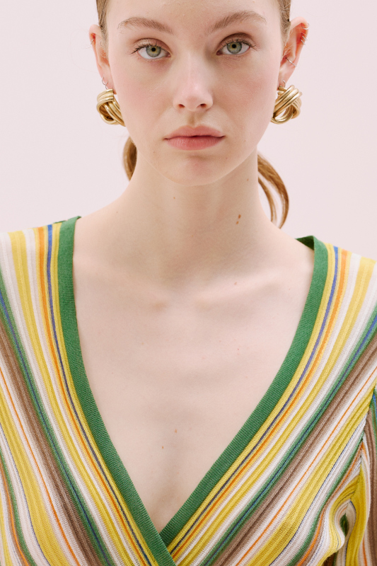 Kruvaze Midi Elbise Sarı - Multi - 4