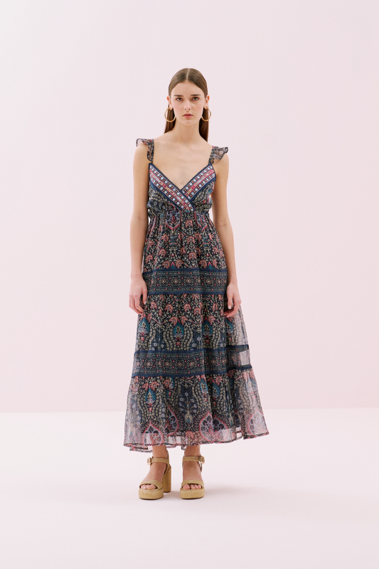 Kruvaze Sırt Dekolteli Midi Boy Elbise Standart Renk - 1