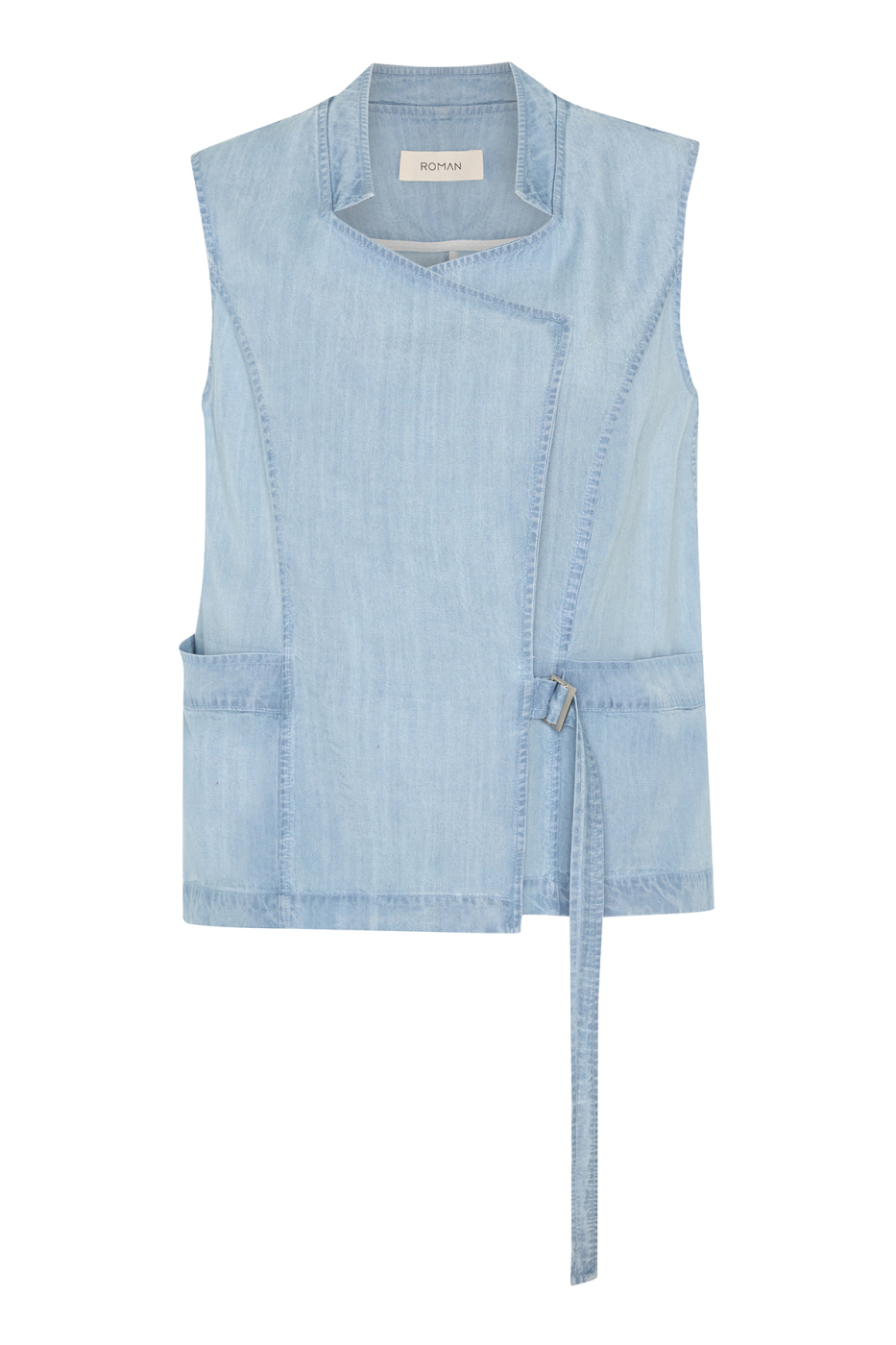 Kruvaze Yaka Denim Yelek Mavi - 5