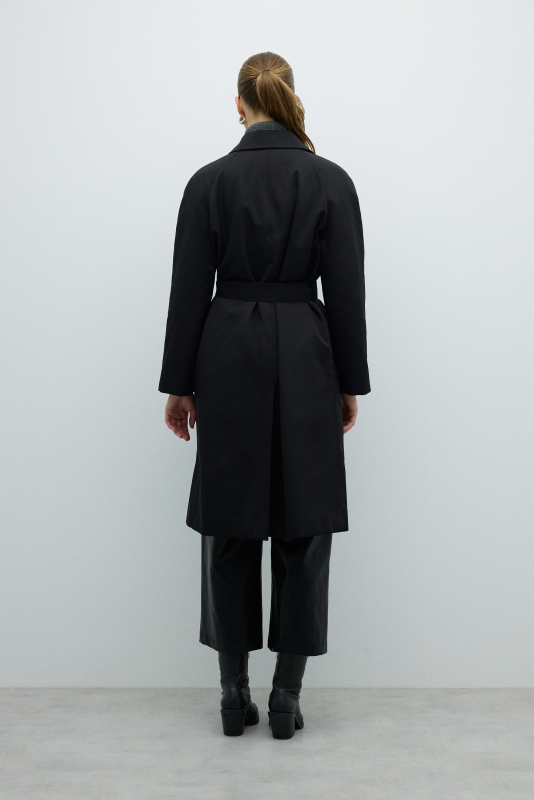 Kürk Detaylı Beli Kemerli Pardesü Siyah - Roman (1)