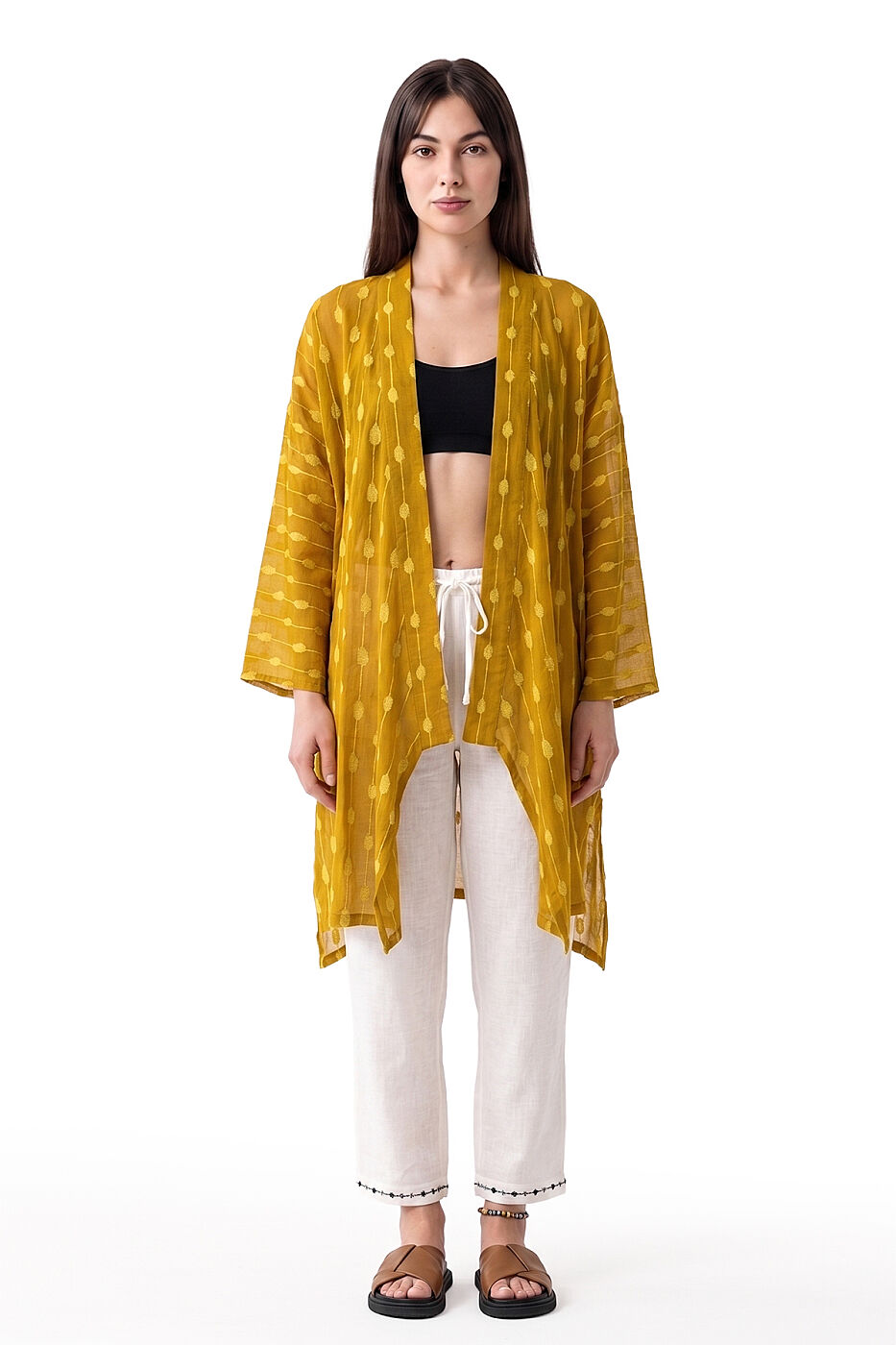 Kuşaklı Desenli Kimono Standart Renk - 1