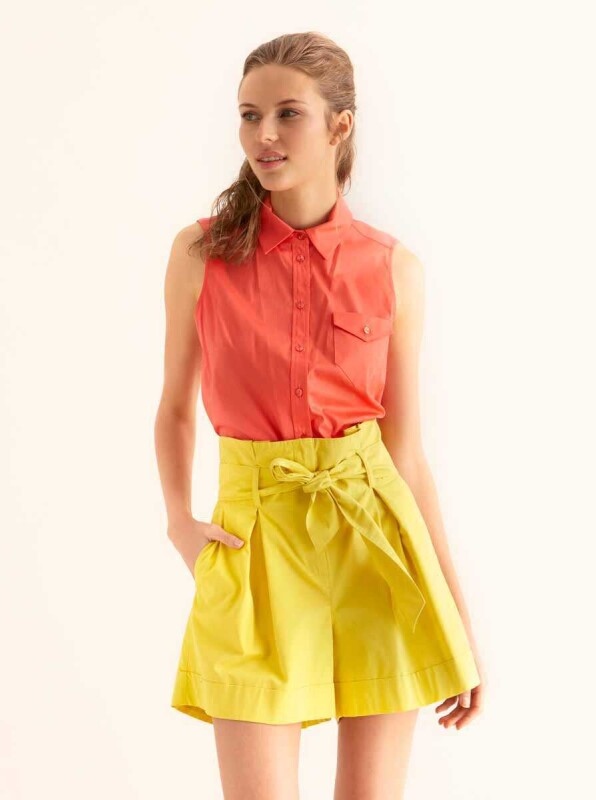 Kuşaklı Kadın Şort Sarı - 3