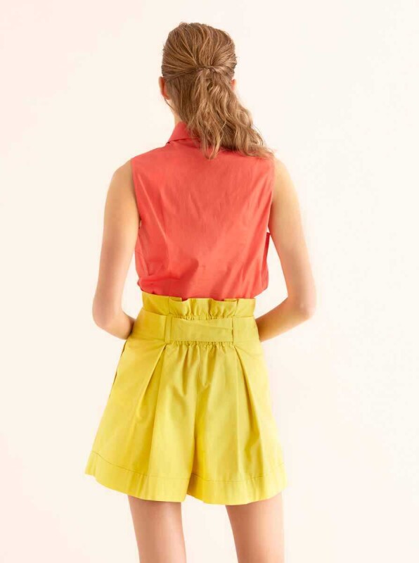 Kuşaklı Kadın Şort Sarı - 2