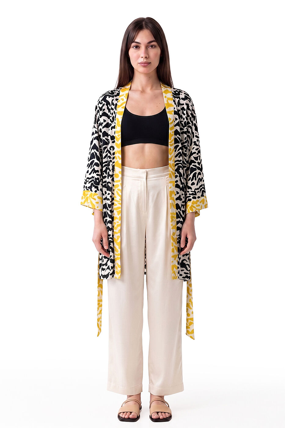 Kuşaklı Zebra Desenli Kimono Standart Renk - 1