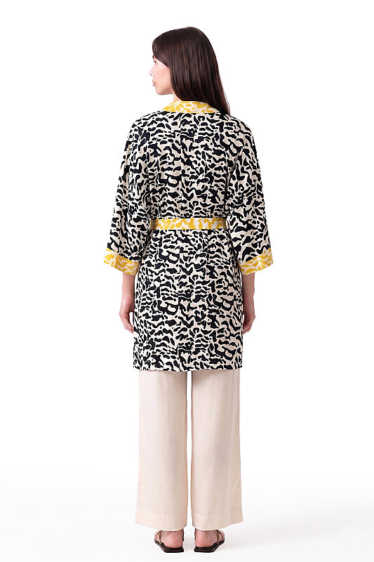 Kuşaklı Zebra Desenli Kimono Standart Renk - 2