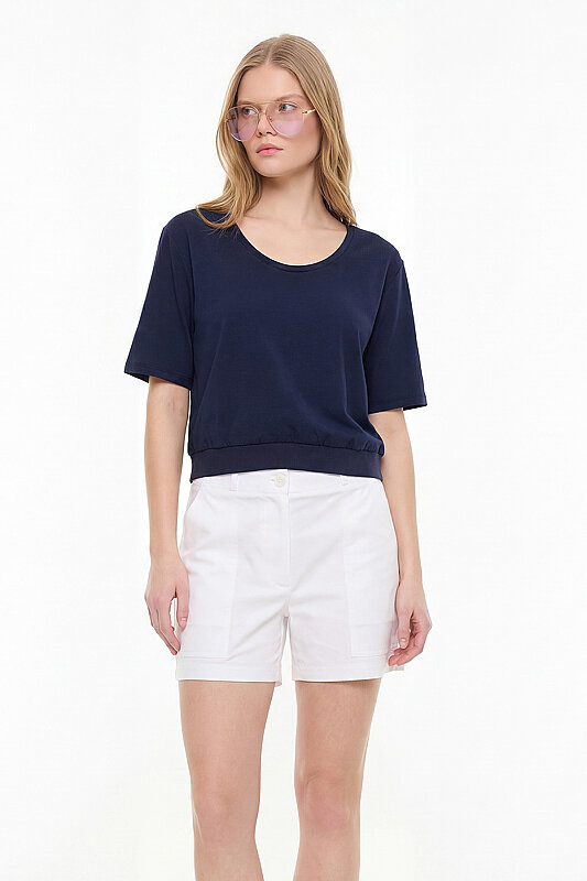 V Yaka Bluz Lacivert - Roman