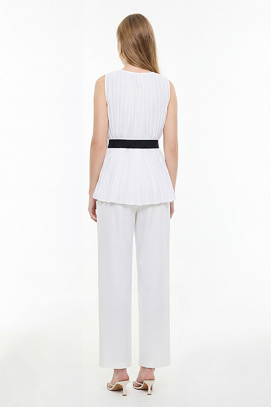 Plise Detaylı Bluz Lacivert - Beyaz - Roman (1)