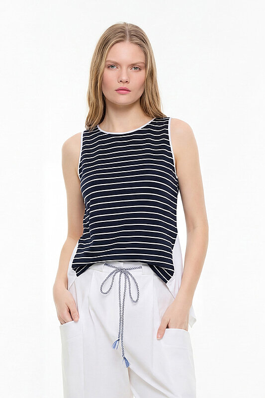 Plise Detaylı Bluz Lacivert - Beyaz - 3