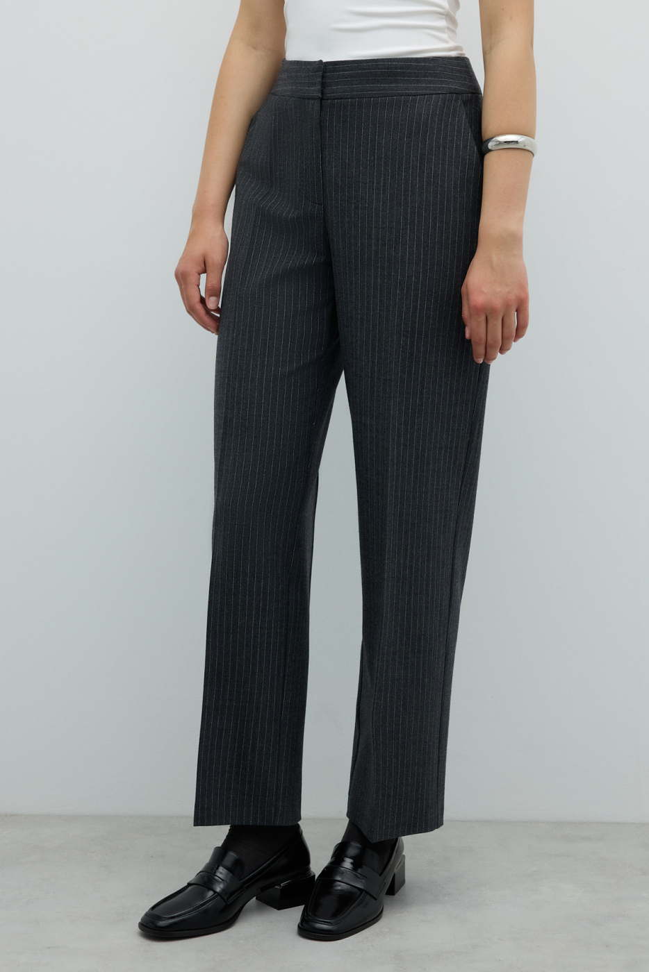 Lurex Çizgili Düz Paça Pantolon Gri - 3