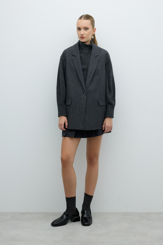 Lurex Çizgili Erkek Yaka Yelek Gri - 4